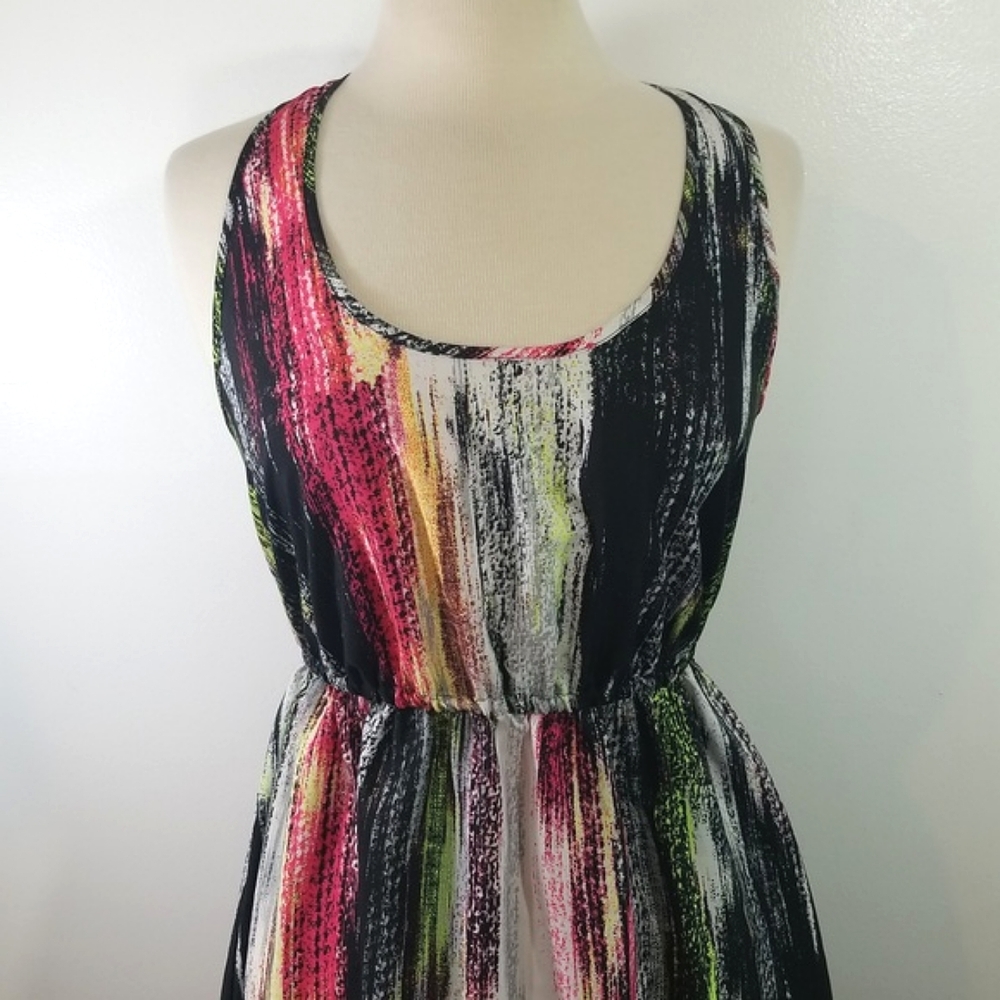 Love Fire High-Low Multicolor Pattern Racerback Dress Medium - Picture 2 of 11